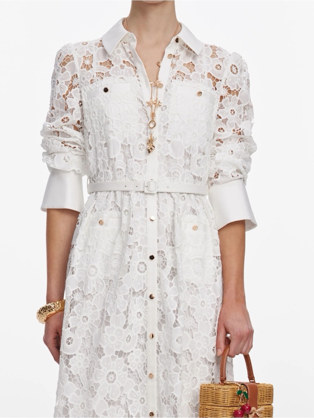 NWOT Self-Portrait White Lace Button-Front Maxi Dress, Size US 0/2/4/6/8 - Picture 2 of 8